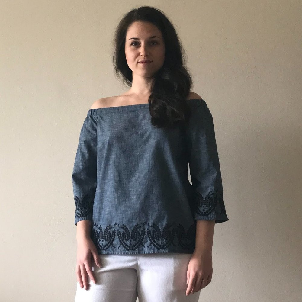 Calvin Klein Blue Off-The-Shoulder Top